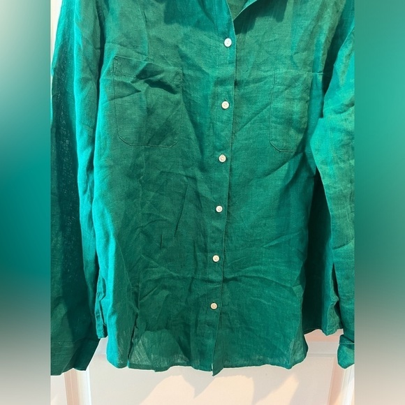 NEW LILLY PULITZER sea view linen button down top in evergreen - Picture 5 of 14